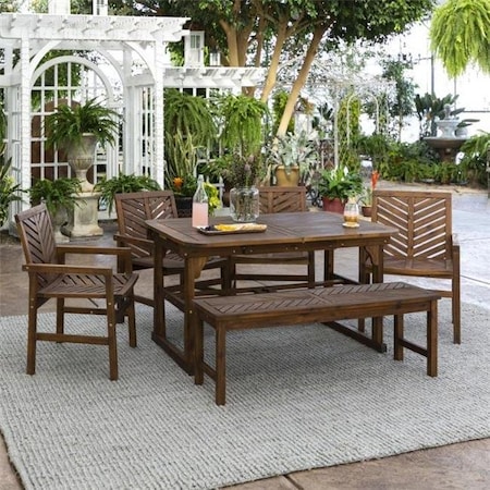 Walker Edison Furniture Walker Edison Furniture OW6TXVINDB 6 Piece Extendable Outdoor Patio Dining Set; Dark Brown OW6TXVINDB